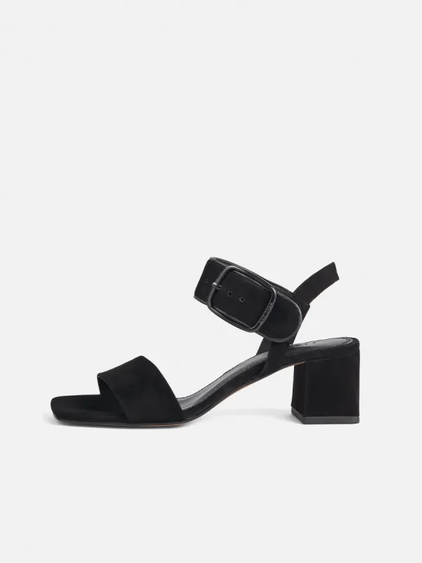 Maybell Suede Heeled Sandal | Black sold by Jigsaw
