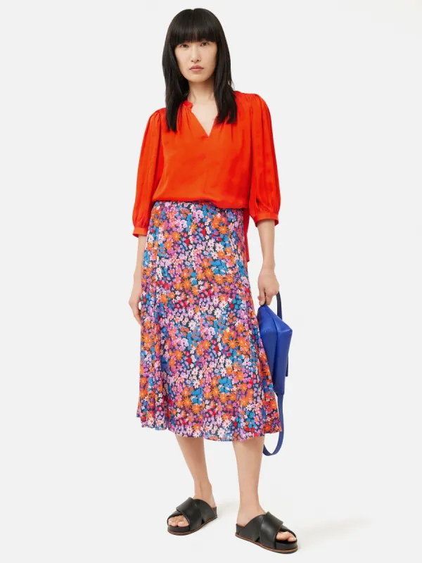 Cecily Satin Drape Top | Orange sold by Jigsaw