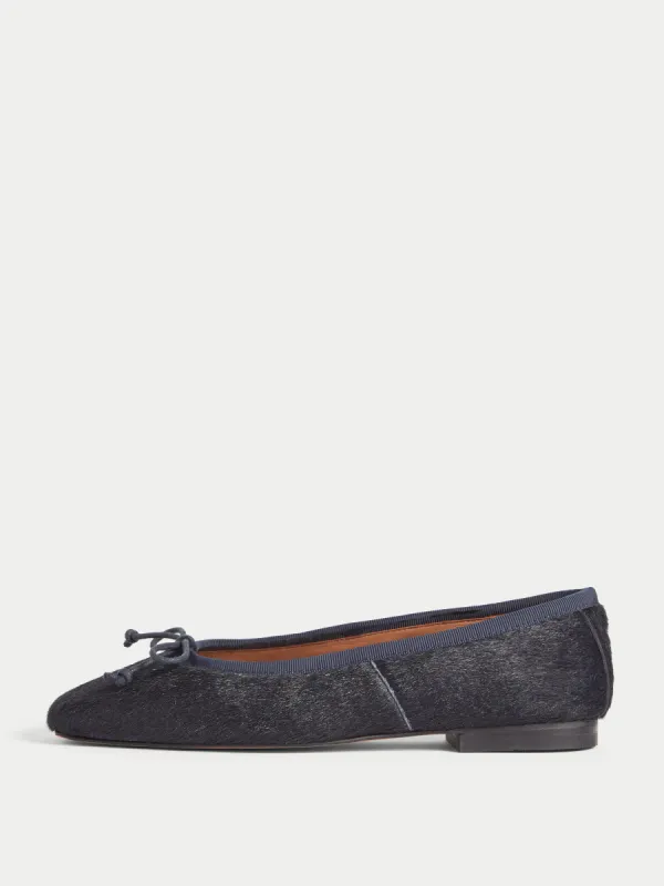 Chiswick Calf Hair Ballerina | Navy sold by Jigsaw