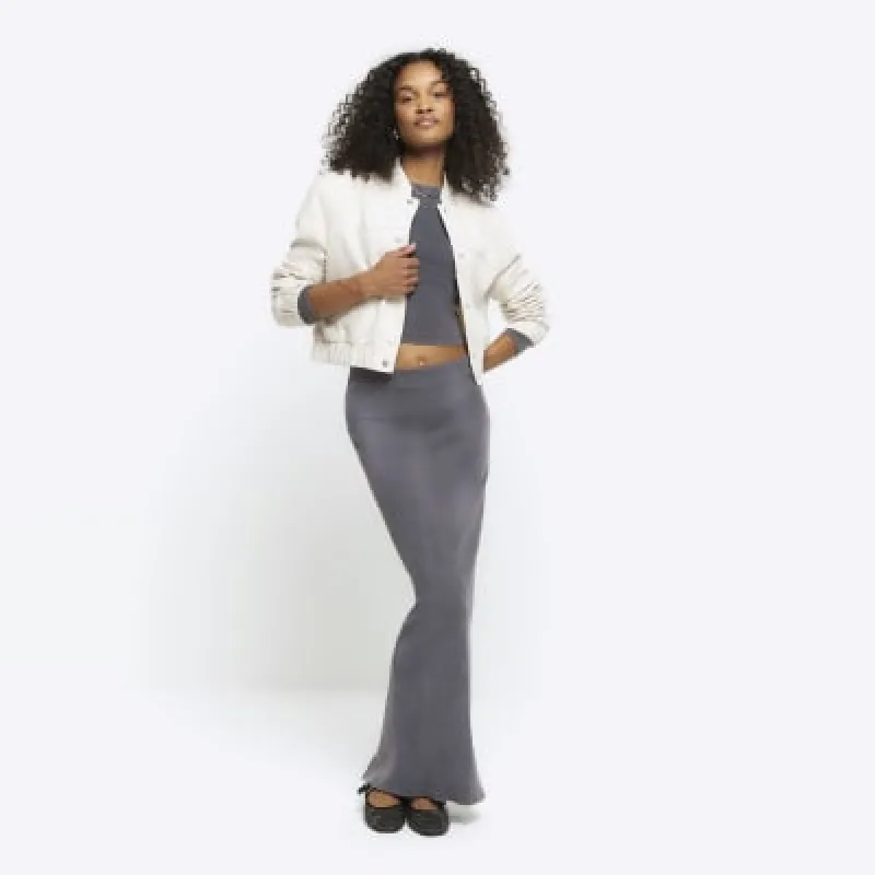 Grey rib pencil midi skirt sold by River Island