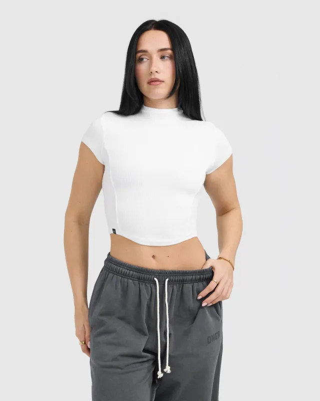 Mellow™ Rib Mid Mock Neck T-Shirt | White sold by Oner Active