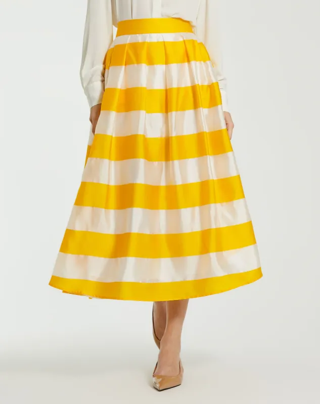 Yellow Striped Organza High Waisted Midi Skirt - FINAL SALE sold by Mac Duggal