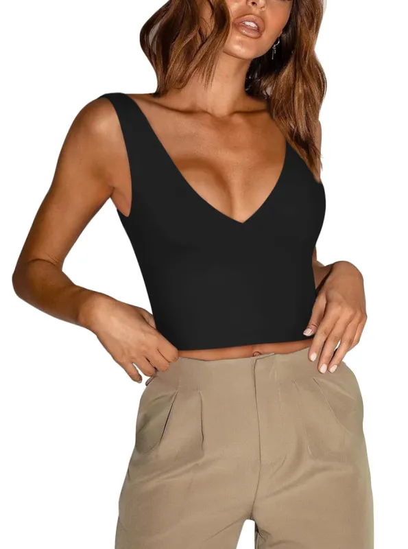 Timeless Charm Deep V Sleeveless Crop Top sold by ReoRia