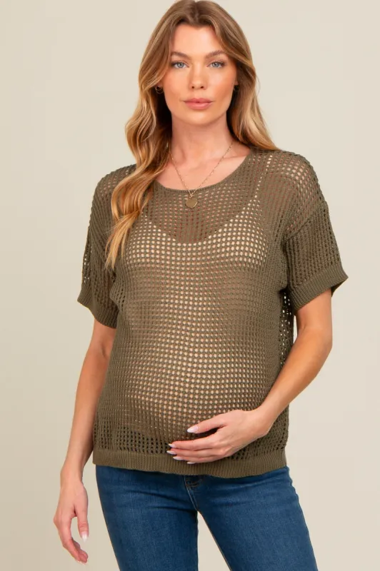 Olive Open Knit Maternity Sweater Top sold by Pinkblush