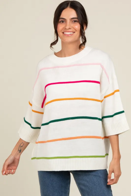 Ivory Multicolor Stripe Sweater Top sold by Pinkblush