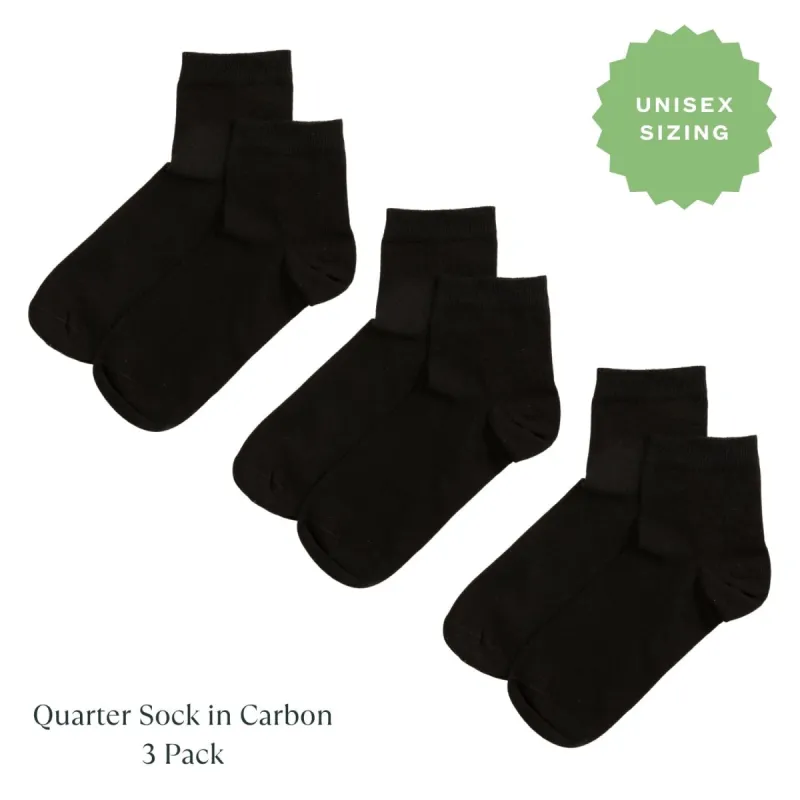 Organic Cotton Quarter Sock in Carbon 3-Pack sold by Knickey