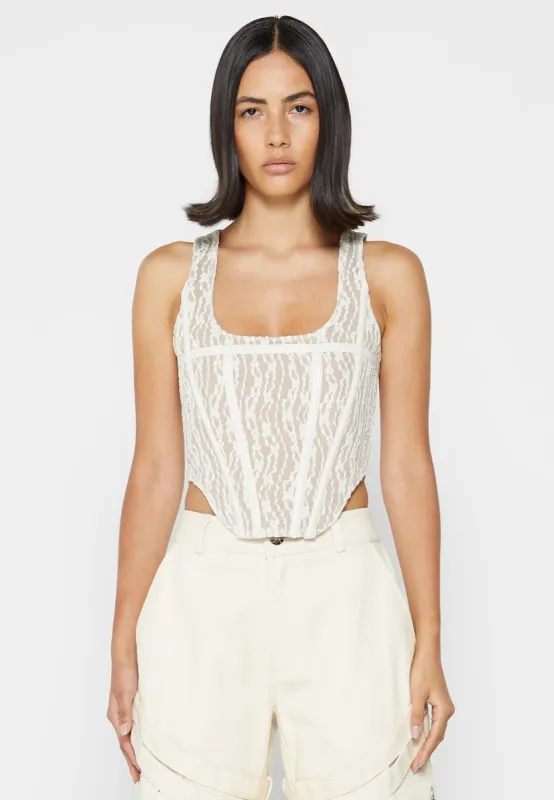 Lace with Leather Corset Top - Beige sold by Maniere De Voir