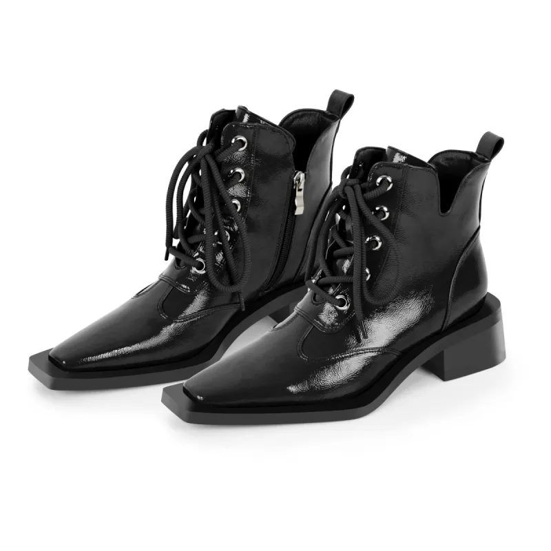 Square Toe Lace-up Chunky Heel Ankle Boots sold by Onlymaker