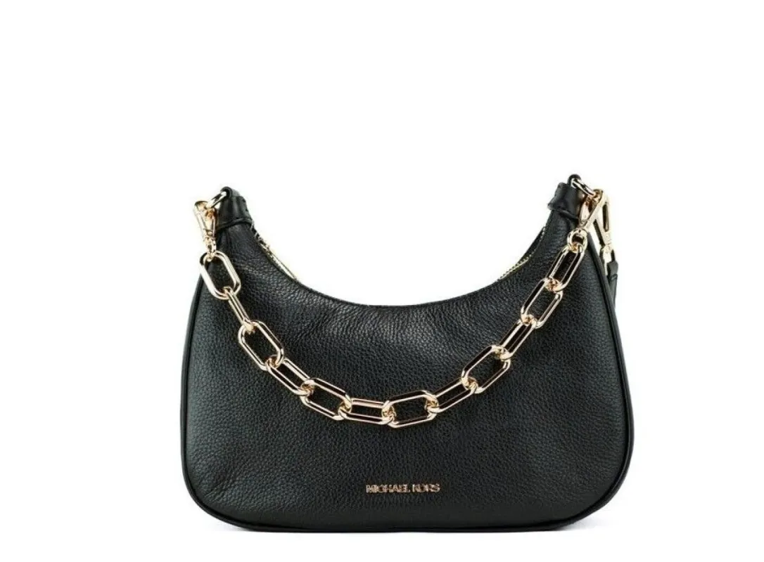 Cora Black Pebbled Leather Large Zip Pouchette Crossbody Handbag sold by Louxly