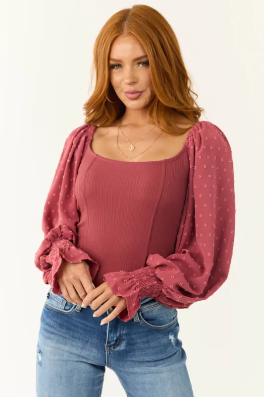 Vintage Rose Long Puff Sleeve Swiss Dot Bodysuit sold by Lime Lush