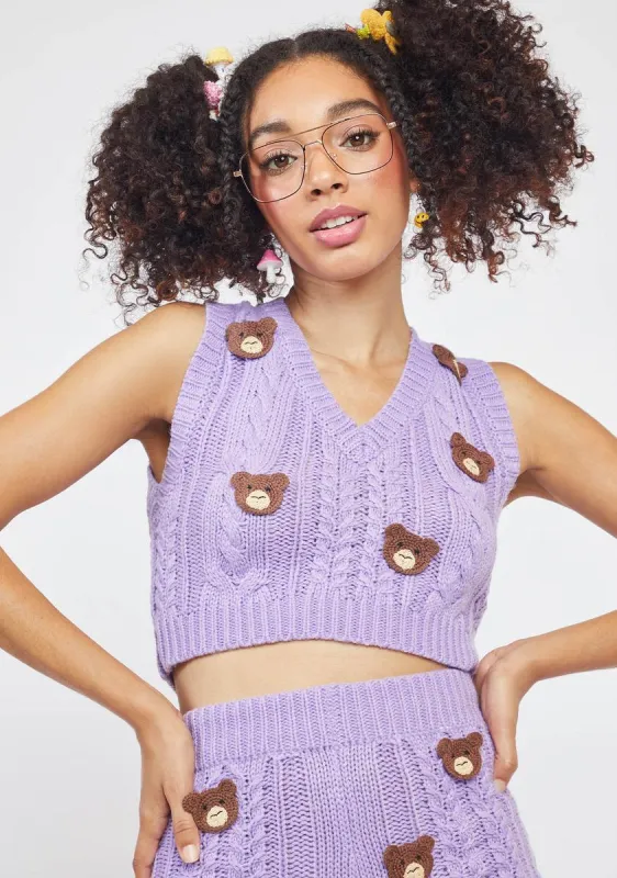 Lavender Teddy Time Knit Sweater Vest sold by Dolls Kill
