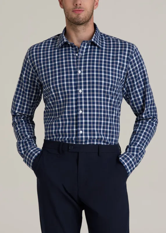Oskar Button-Up Dress Shirt for Tall Men in Navy and Grey Grid sold by American Tall