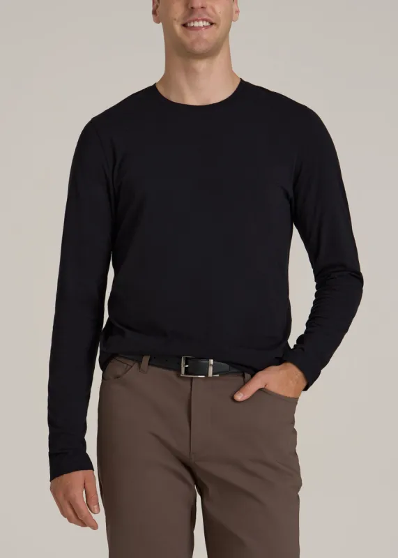 The Essential MODERN-FIT Crewneck Long Sleeve Tall Men's Tee in Black sold by American Tall