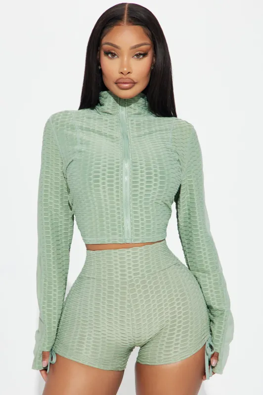 The Best Assets Textured Crop Active Jacket - Mint sold by Fashion Nova