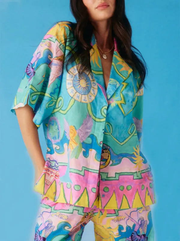 Unique Shine Bright Print Short Sleeve Button Oversized Blouse sold by Like My Choice