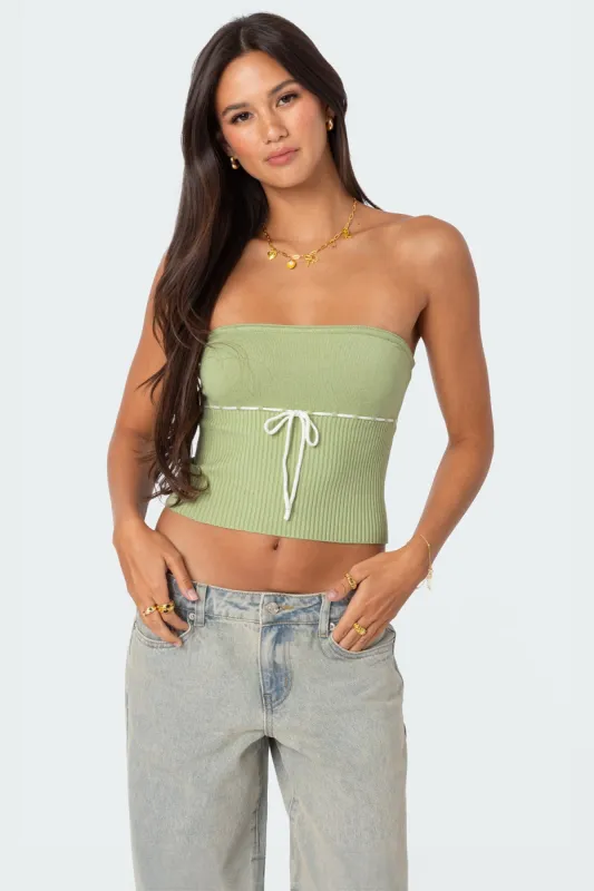Elsie Knitted Tie Tube Top sold by Edikted