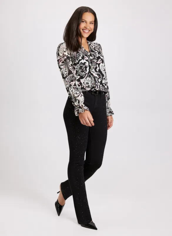 Paisley Print Blouse & Straight-Leg Jeans sold by Laura