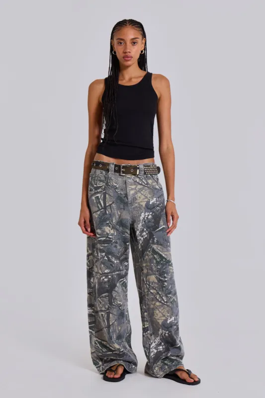 Forest Camo Colossus Jeans sold by Jaded London