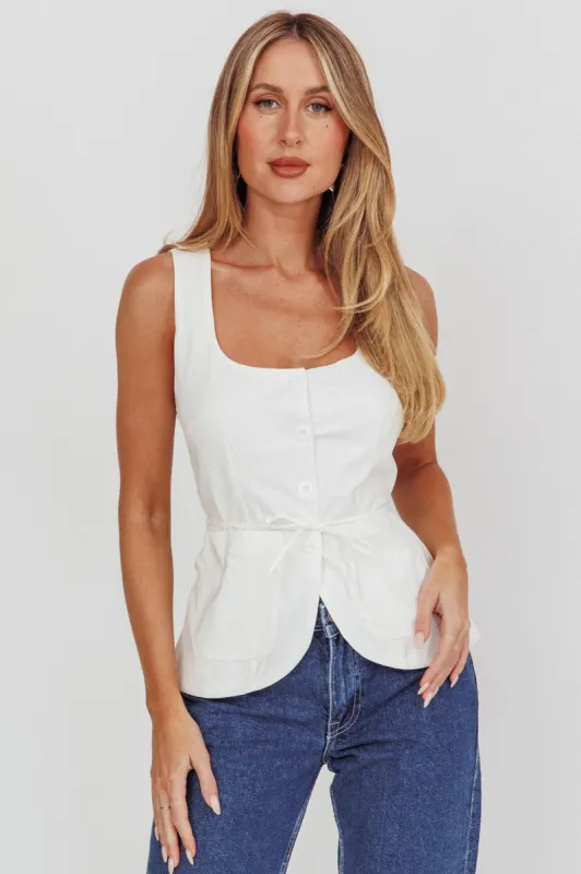 Ocean Waves Square Neck Top White sold by Selfie Leslie