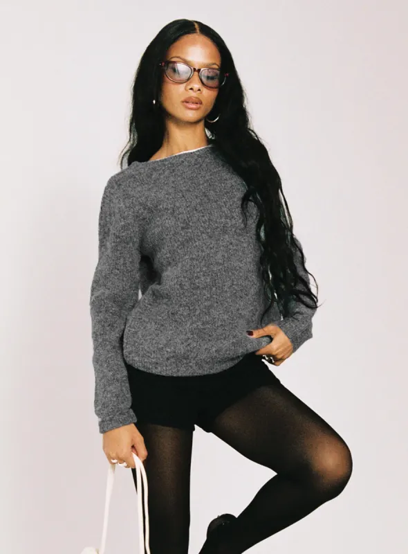 Abrams Rib Knit Crew Sweater Charcoal Marle sold by Princess Polly