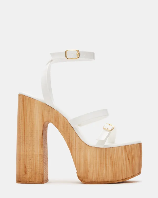 【レディース】Steve Madden Lilia Ankle Strap サンダル LILIA White Patent Strappy Platform Block Heel Sandal