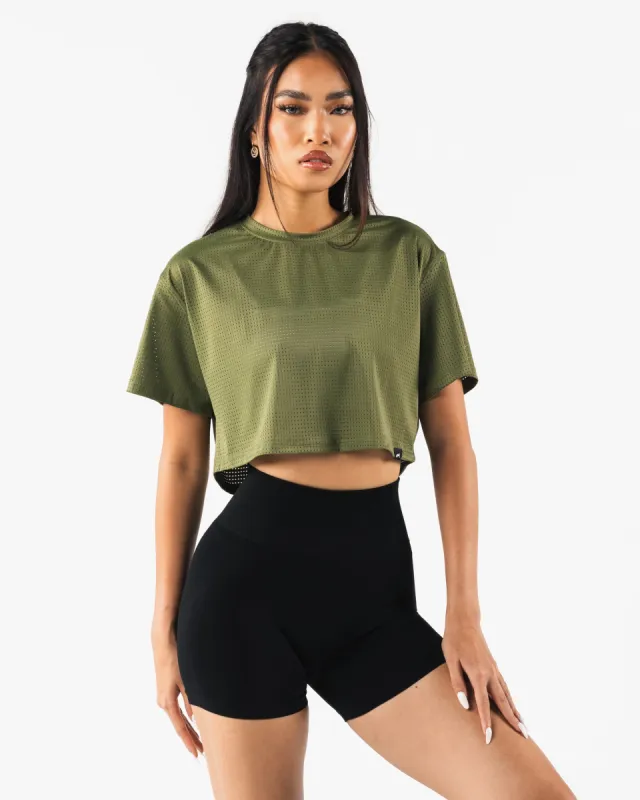 Margo Mesh Crop Tee - Agave sold by Alphalete