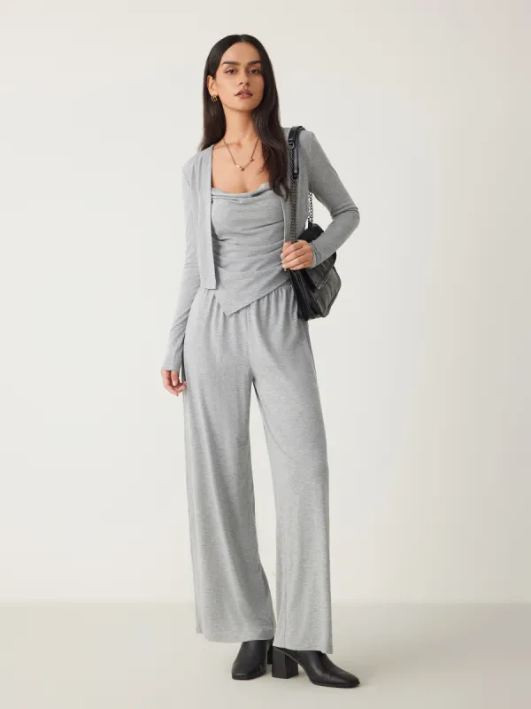 3pcs Solid Ruched Tank Top & Cardigan & Pants Set sold by Cider
