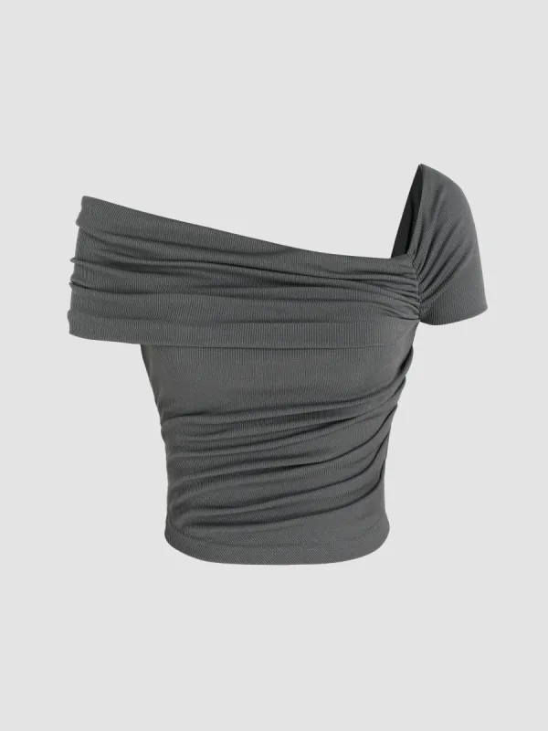 Ruched Off-shoulder Short Sleeve Crop Top sold by Cider