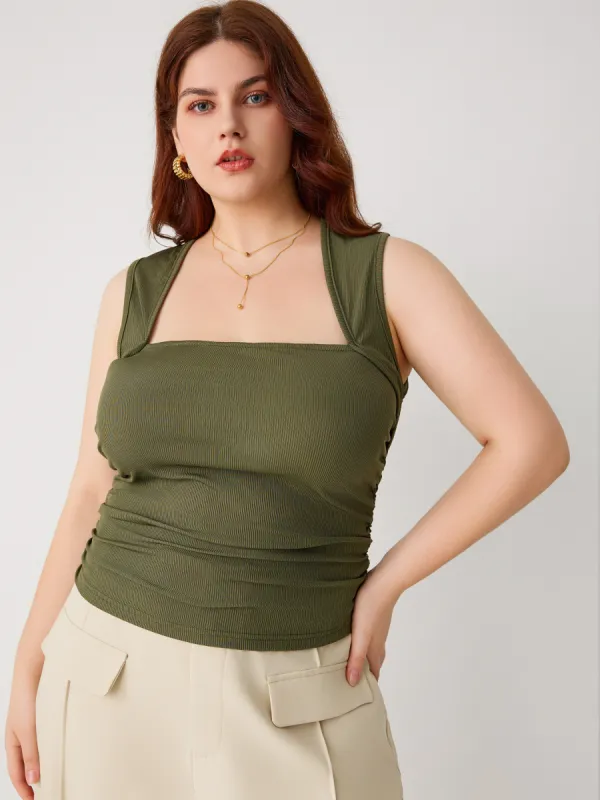 Ruched Square Neck Tank Top Curve & Plus sold by Cider