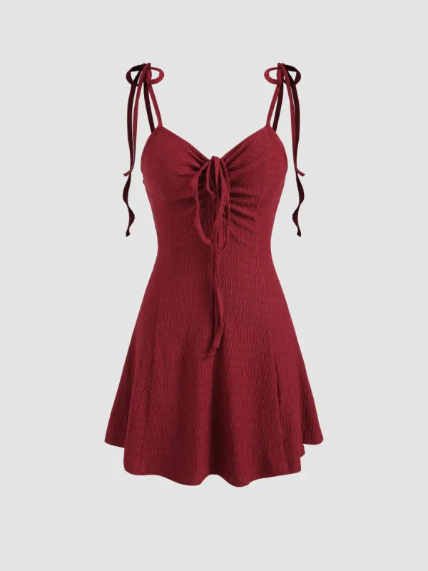 Solid Tie Shoulder Drawstring Mini Dress sold by Cider