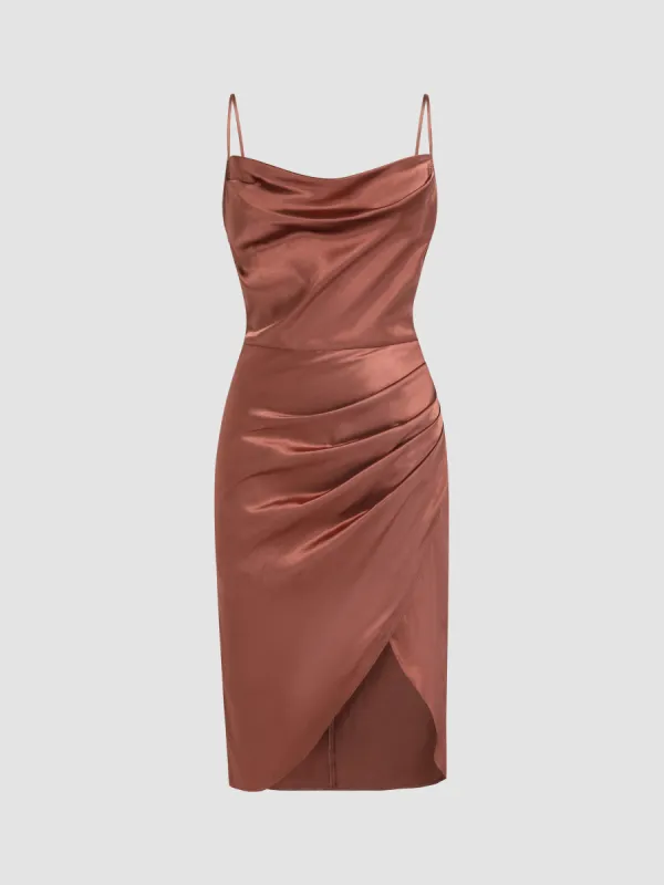 Solid Satin Slit Midi Dress sold by Cider