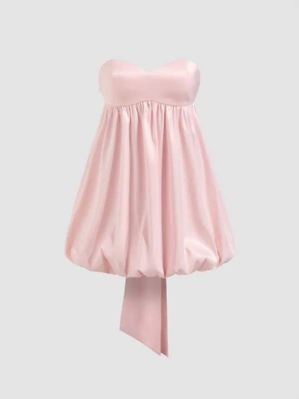 Bowknot Satin Tube Solid Bubble Hem Mini Dress sold by Cider