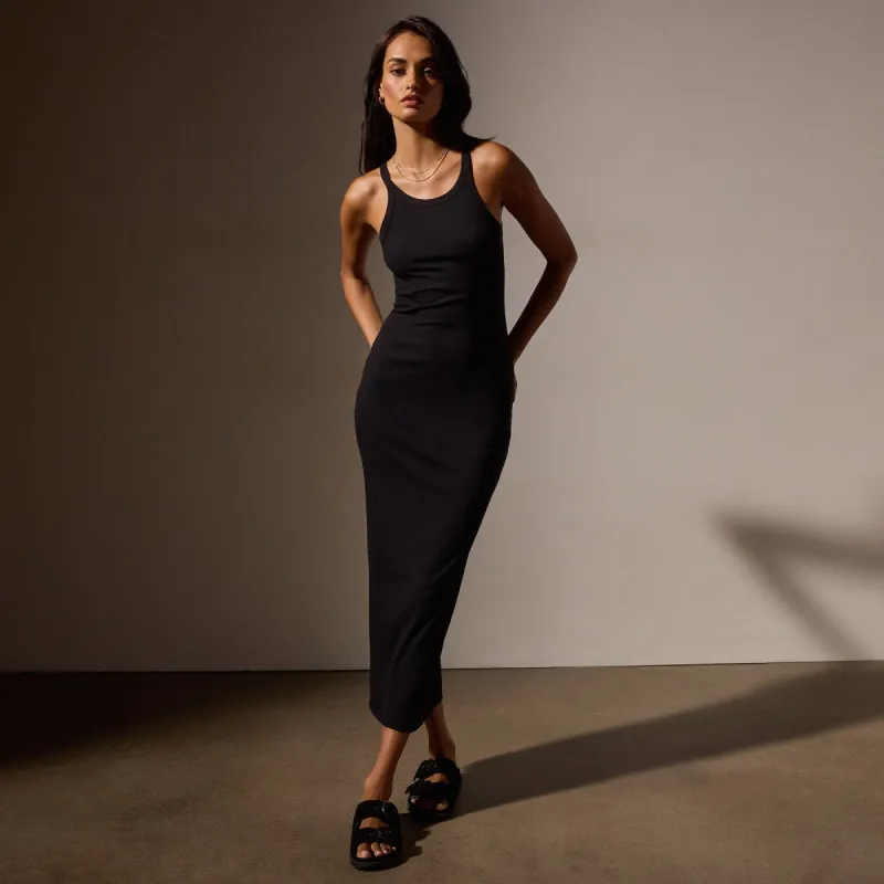 Skinny Rib Tank Dress - Black sold by James Perse