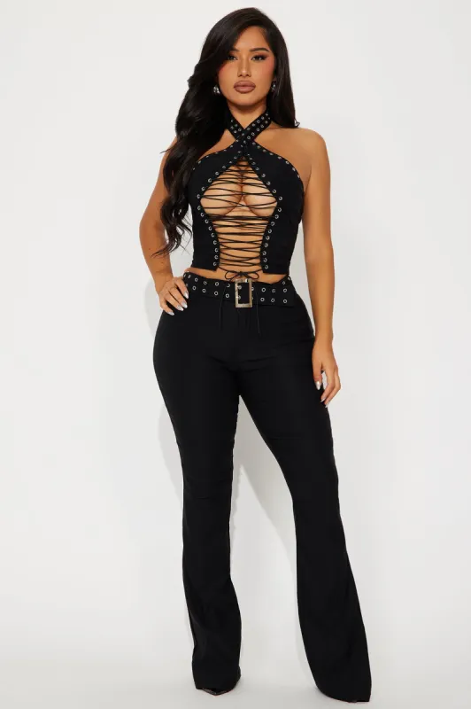 Briana Lace Up Pant Set - Black sold by Fashion Nova