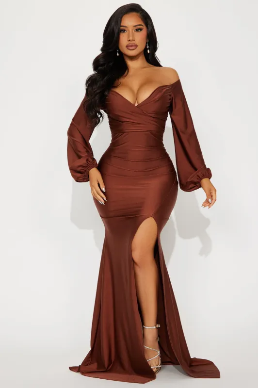 Fashion Nova Denise Off Shoulder Maxi Dress - Chocolate