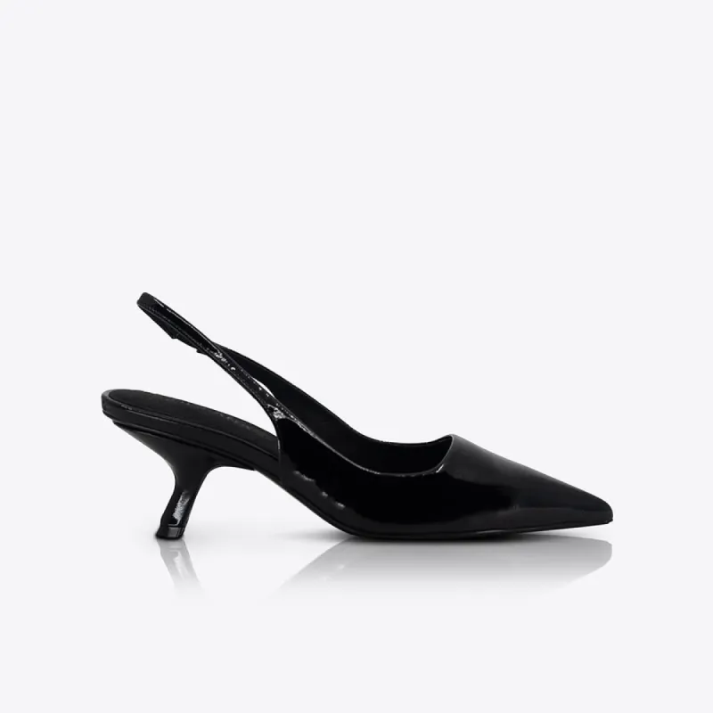 Sandra Heel Patent Black sold by Sol Sana