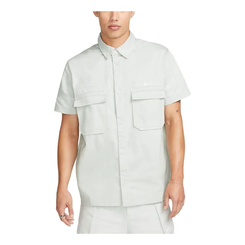 Nike Life Woven Military Short-Sleeve Button-Down Shirt 'Light Silver' DX3341-034 sold by KicksCrew