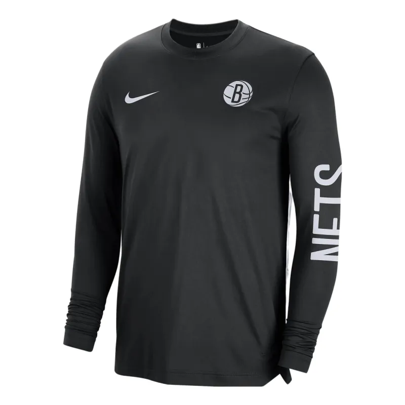 Nike x NBA Dri-FIT Brooklyn Nets Long Sleeve Pre-Game T-Shirt 'Black' FB3465-010 sold by KicksCrew