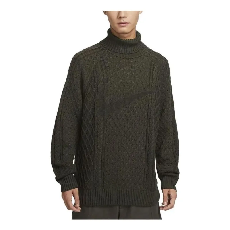 Nike Life Cable Knit Turtleneck Sweater 'Olive Green' FB7771-325 sold by KicksCrew