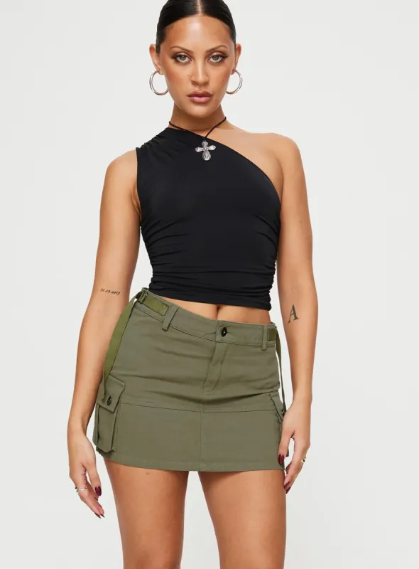 Take You Cargo Mini Skirt Green sold by Princess Polly