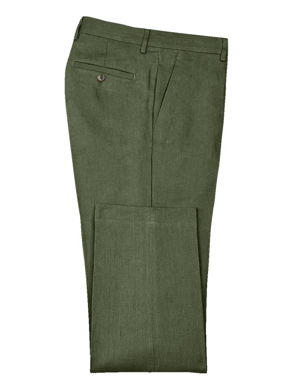 Linen Flat Front Pants - Olive sold by Paul Fredrick