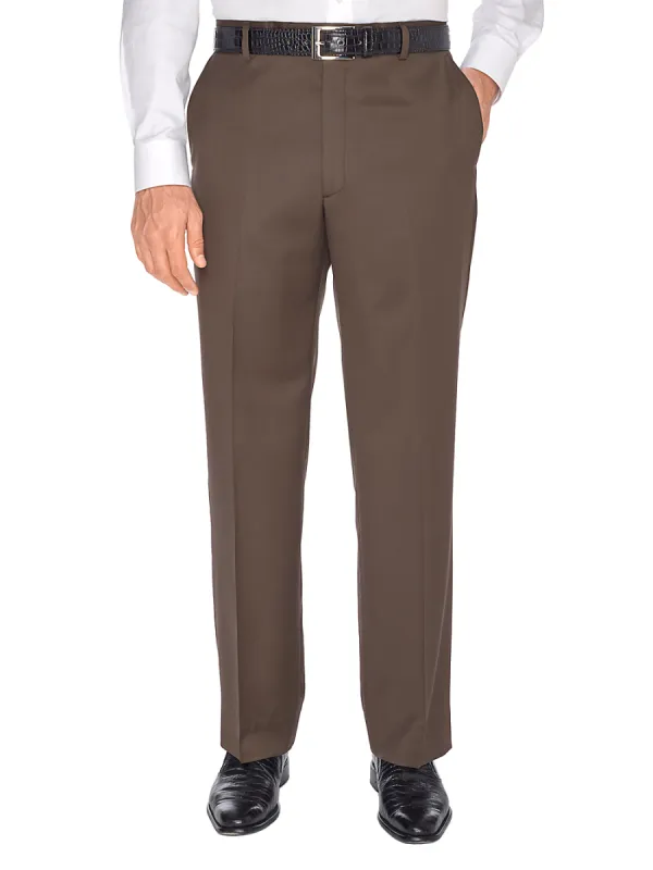 Classic Fit Wool Gabardine Flat Front Pants - Dark Brown sold by Paul Fredrick