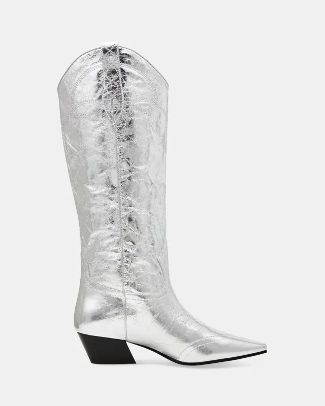 DOLLIE SILVER LEATHER sold by Steve Madden