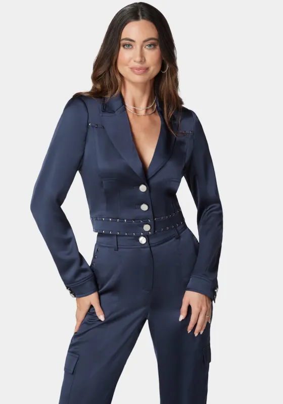 Stud Detail Tailored Satin Blazer sold by Bebe