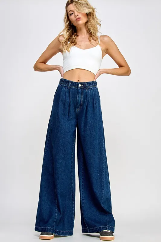 Denim Blue Super Wide Leg Denim Trousers sold by Pinkblush