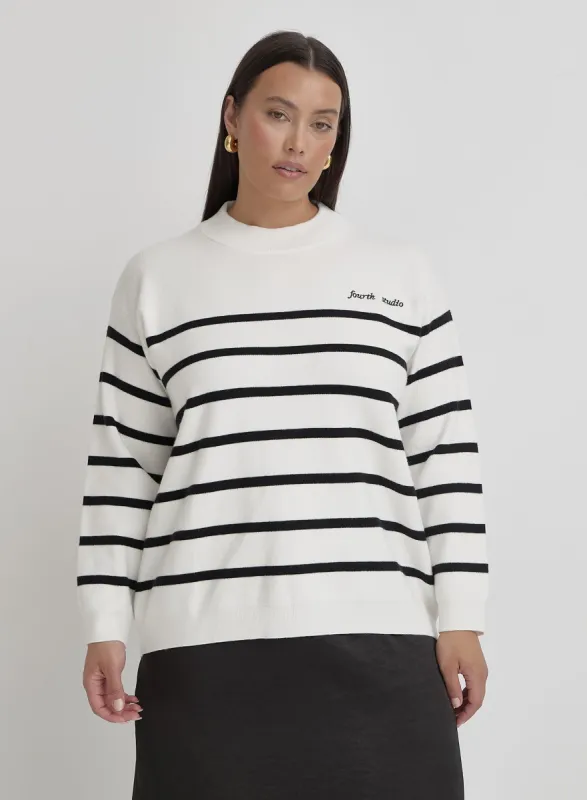 Cream And Navy Plus Size Stripe Jumper- Myda sold by 4th and Reckless