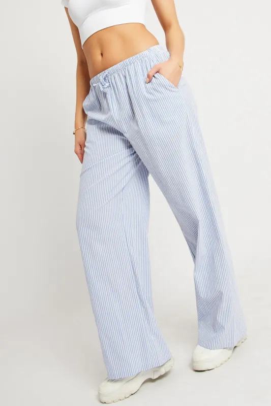 Blue Stripe Wide Leg Pants High Rise sold by Ally Fashion