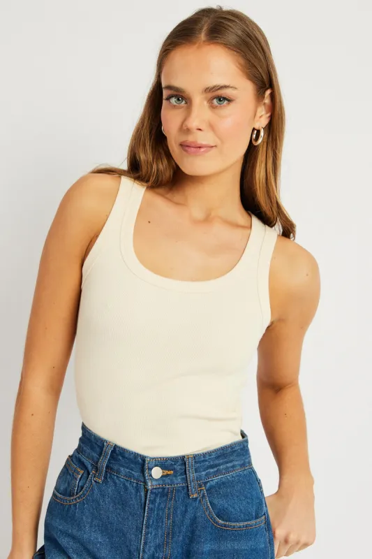 White Singlet Top Contrast Stitch sold by Ally Fashion