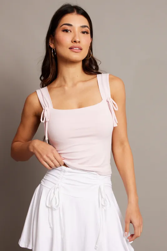 Pink Crop Top Square Neck With Ribbons sold by Ally Fashion
