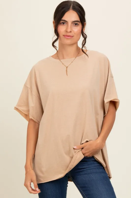 Taupe Raw Rolled Hem Top sold by Pinkblush